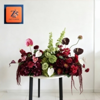 Composition florale artificielle bordeaux en soie Anthurium pour centre de table de mariage, décoration de table et d'allée pour événements et fêtes (vente en gros)