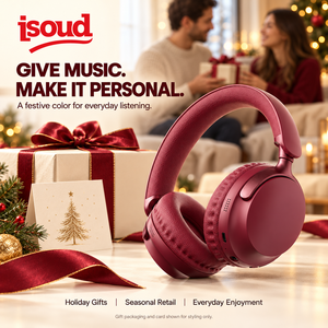 Casque sans fil supra-auriculaire rouge bordeaux, cadeaux de Noël, haut-parleurs 40 mm, audio AUX pour les magasins de détail et les acheteurs en gros de cadeaux de fin d'année - Product Image 1