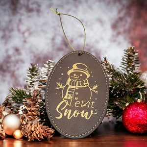 Adornos Navideños Ovalados de Cuero Sintético Personalizados con Grabado Láser, Decoración Navideña de Cuero PU Grabable por Láser de Doble Cara - Product Image 1