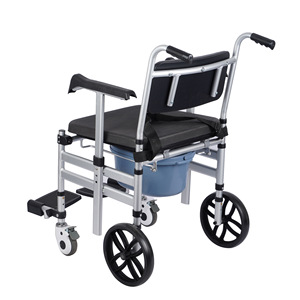 Chaise de toilette à roulettes pliable et portable pour personnes âgées et handicapées, couleur argent - Product Image 5