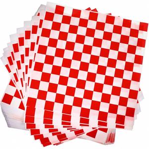 RTS 12" X 12" Coated Wax <b>Paper</b> Hamburgers Sandwiches Bread Red Grid Deli Sheets Grease Resistant Food Basket Liners - Product Image 1