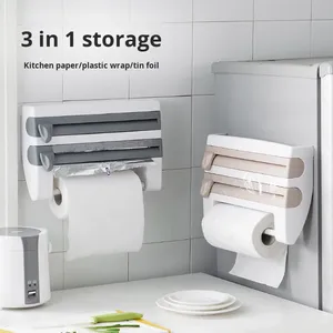 Organisateur mural multifonctionnel de cuisine à 3 niveaux pour papier essuie-tout, support coulissant pour film alimentaire et papier d'aluminium - Product Image 2