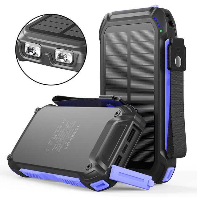 Portable Solar Power Bank 10000mAh Waterproof IP65 with Dual USB & Type-C Outputs for Outdoor Camping