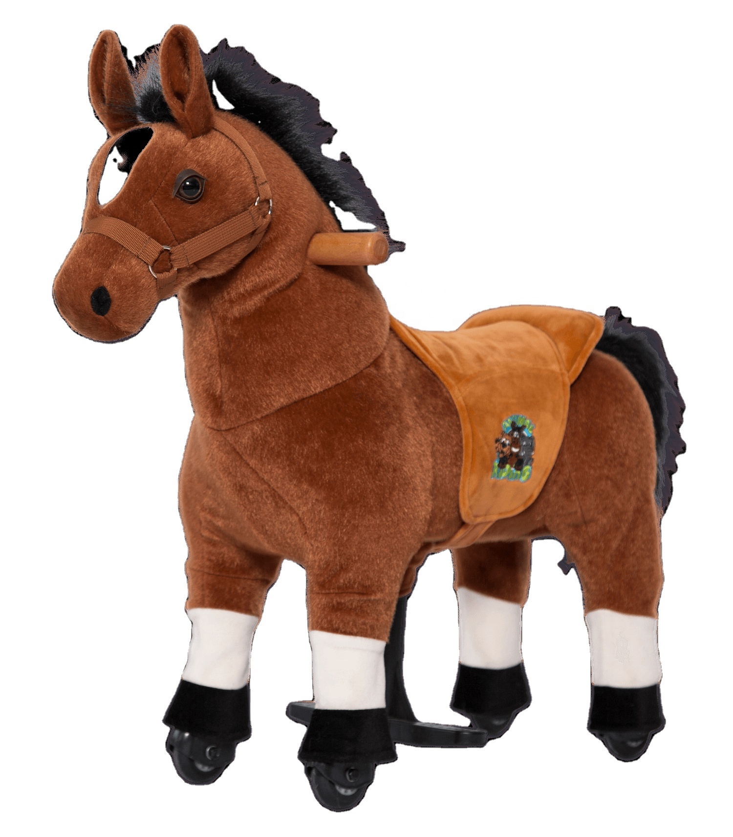 Катающаяся лошадь без батареи без электричества механический пони коричневый с белым копытцем Giddy up пони плюшевые ходячие животные