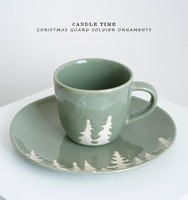 Tasse en céramique à motif de plantes de Noël vertes (350 ml) Assiette à dessert ronde de 8 pouces Design nordique Ensemble de vaisselle festive