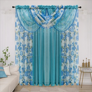 Hot Sale Rod Pocket Wholesale Flower Embroidery Red 7 In1 Set Top Burgundy Live Room <b>Curtain</b> - Product Image 3