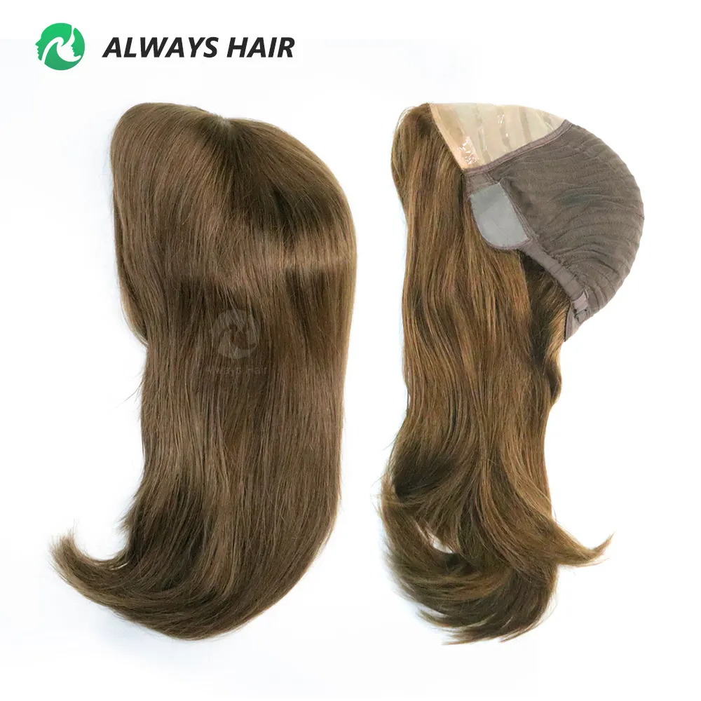 Kosher Jewish Wig JW23 12.5" Silk Base Wigs Half Hand Tied Wig Human Hair Chinese How Shine Straight Elastic Lace Women Long