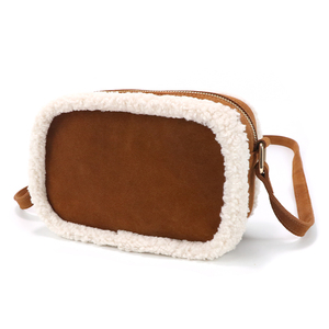 Winter Faux Suede Shearling Trim Camera Crossbody Bag Women's Fashion Outdoor <b>Handbag</b> - Product Image 3