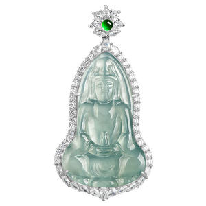 จี้หยกธรรมชาติรูปพระโพธิสัตว์กวนอิม ประดับเงินแท้ S925 สร้อยคอแฟชั่นสำหรับผู้ชายและผู้หญิง รุ่น B206 - Product Image 1