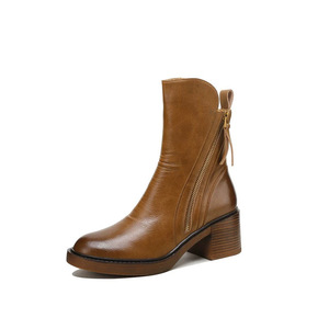 <span class=keywords><strong>Botas</strong></span> <span class=keywords><strong>de</strong></span> Tobillo Marrones <span class=keywords><strong>de</strong></span> Estilo Personalizado <span class=keywords><strong>de</strong></span> Fábrica para <span class=keywords><strong>Mujer</strong></span>, Tacón Grueso, Cierre Lateral con Cremallera, <span class=keywords><strong>Botas</strong></span> <span class=keywords><strong>de</strong></span> Invierno Cómodas e Informales - Product Image 4