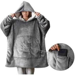 2024 Custom Logo Home textile china hooded giant wearable sweatshirt custom flannel fleece sherpa oversize blanket hoodie