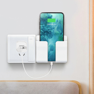 Phone Holder Wall Mounted Organizer Storage Box Remote Control Mounted Mobile Phone Plug Multifunction Shelf Hook