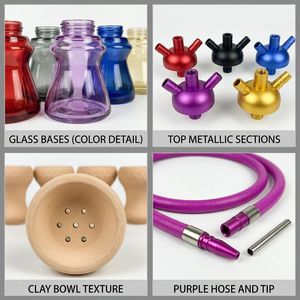 <b>Acrylic</b> LED Hookah Mini Shisha Bottle Straight Type <b>Mirror</b> Finish Plastic Water Pipe Gift Box Custom Logo - Product Image 5