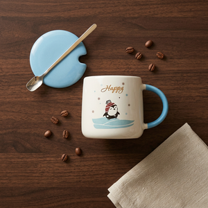 แก้วกาแฟลายเพนกวินน่ารัก ชุดแก้วน้ำชาพร้อมฝาและช้อน แก้วน้ำลายเพนกวินแปลกใหม่ - Product Image 3