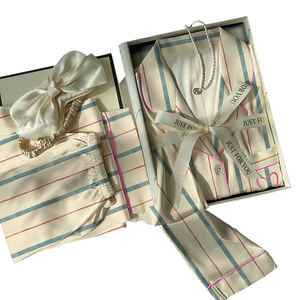 Setelan Piyama Wanita Motif Garis Seperti Sutra - Pakaian Santai Modis Lengan Panjang untuk Musim Semi - Product Image 1