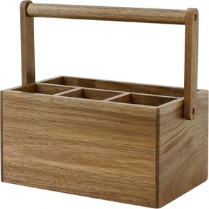 Acacia Wood Silverware <b>Caddy</b> Handle Portable Tableware Holder 4 Compartments Multi-Purpose Organizer for <b>Kitchen</b> - Product Image 1