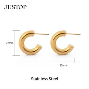 JUSTOP Acero inoxidable exagerado geométrico C forma pendientes moda Cool Metal chapado en oro pendientes