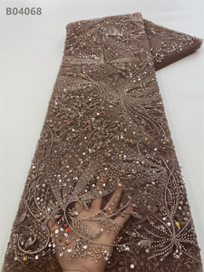 Tela de encaje bordado con cuentas, tejido de guipur africano hecho a mano - Product Image 4