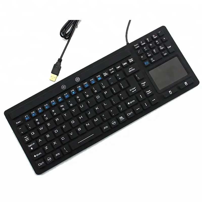 Ip68 Waterdicht Backlit Bedraad Siliconen Rubber Computertoetsenbord Met Touchpad