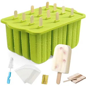 Cetakan es krim silikon untuk anak-anak dan dewasa, alat cetakan es krim buatan rumah cetakan es krim pembuat es loli kelas makanan