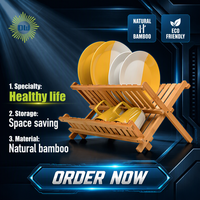Égouttoir à vaisselle pliable en bambou naturel sain, 2 niveaux, de qualité supérieure, organisateur de vaisselle de cuisine en bois
