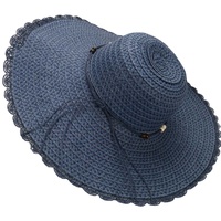 Chapeau de soleil d'été en perles de bois et dentelle pour femmes Chapeau de paille souple à large bord pour la plage, coupe-vent pour l'extérieur, les voyages occasionnels.