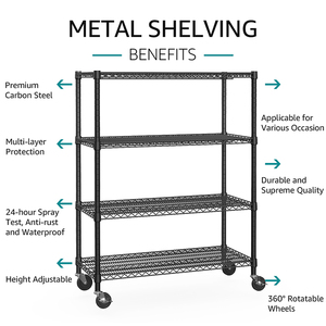 MZG USA Warehouse Local Stock Easy Assembly Industrial Heavy Duty 4 Tier Wire Black Metal <b>Storage</b> Rack Shelving <b>Unit</b> - Product Image 6
