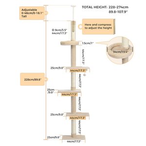 Torre de gato de suelo a techo de 5 niveles Árbol de gato ajustable en altura con <span class=keywords><strong>poste</strong></span> rascador - Product Image 4