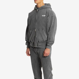 Sweat à capuche d'hiver pour homme en coton, broderie 3D, effet vieilli, épais, coupe oversize, streetwear, impression DTG personnalisée, vintage, zippé, délavé à l'acide - Product Image 5