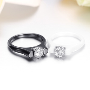 Anillo de cerámica, titanio, acero y circonita, blanco y negro, anillos de pareja para compromiso, joyería unisex. - Product Image 4