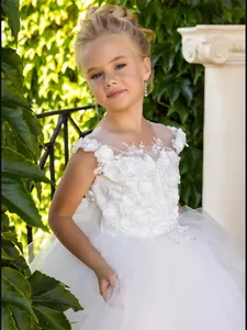 <span class=keywords><strong>Vestidos</strong></span> <span class=keywords><strong>de</strong></span> flores para niñas, apliques blancos esponjosos para niños, sin mangas, cuello redondo, encaje, nuevo lazo, <span class=keywords><strong>2023</strong></span>, bonita Princesa, boda, ropa Formal personalizada - Product Image 5