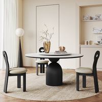 Table à manger pivotante en bois massif de style médiéval avec plateau en dalle de pierre couleur noyer, style Wabi-sabi, pour la maison et la restauration, avec ensemble de chaises