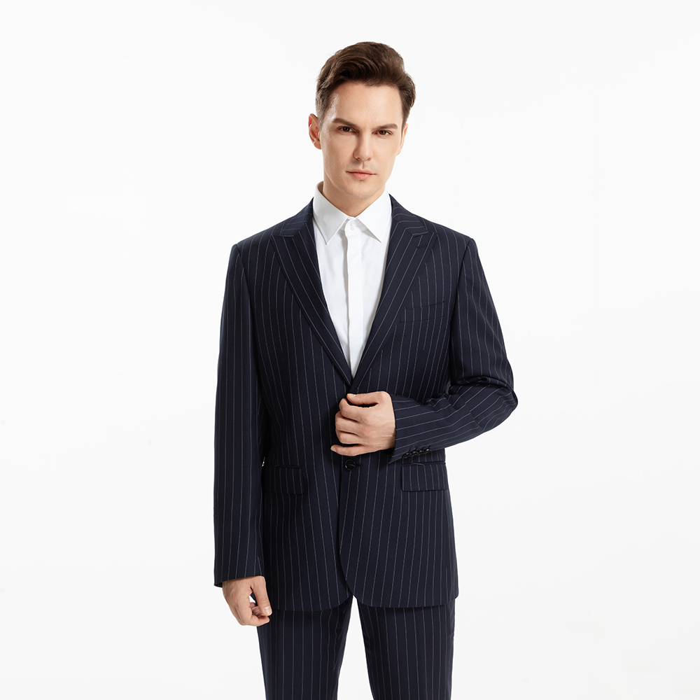 Costume à rayures bleu marine homme