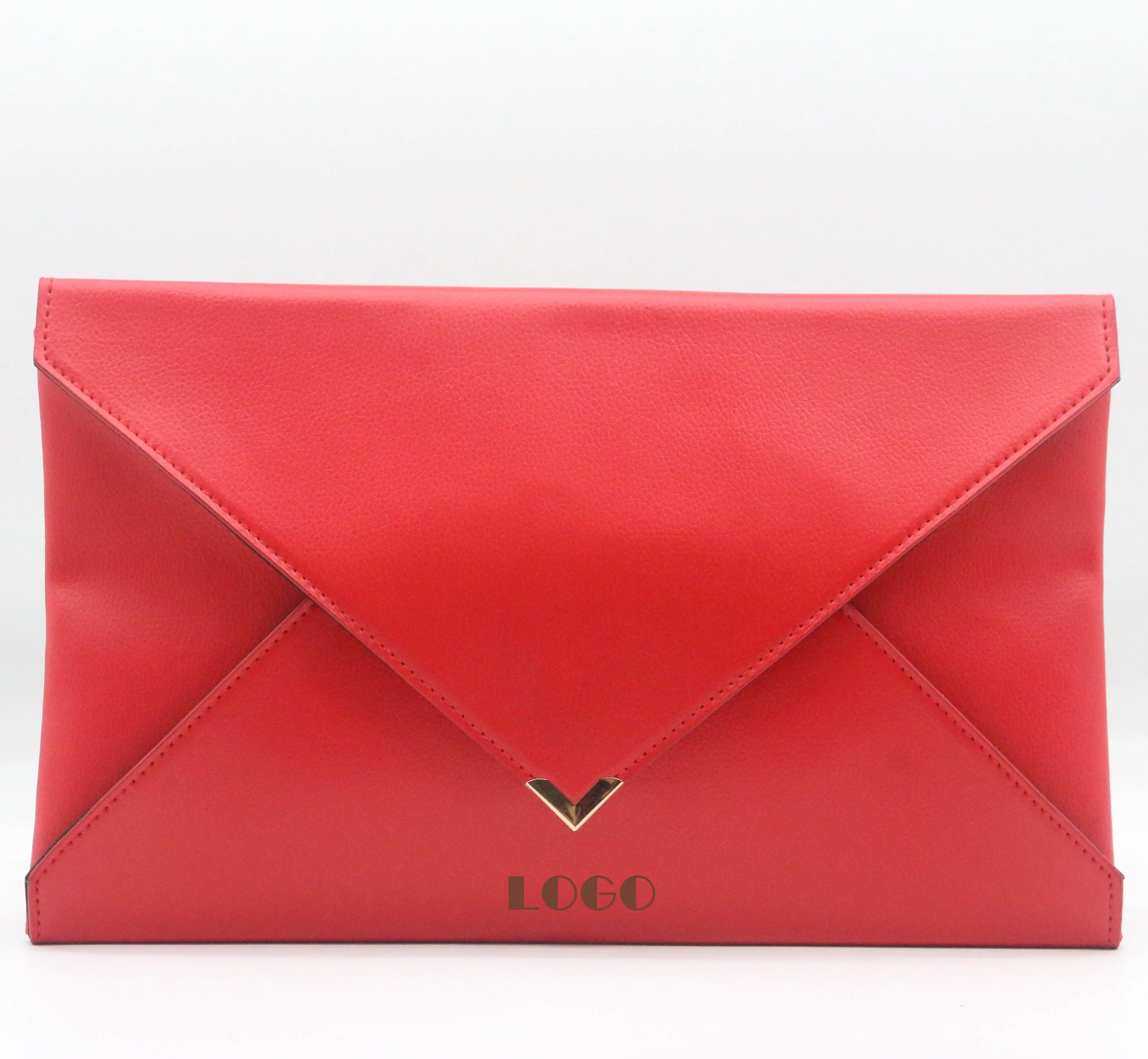 Chic Poinciana Red Lady Clutch Purse Quality PU Leather Clutch Bag Envelope Shape Evening Handbag