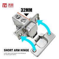 TIANYI Charnière hydraulique à bras court en acier laminé à froid, à fermeture douce, pour cadre de porte de meuble de cuisine, style américain