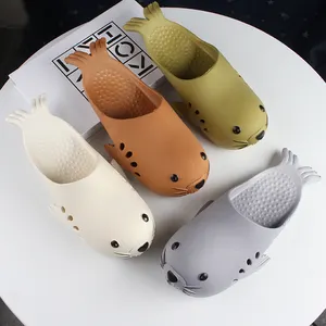 2022 New Cute Couple Slippers Cartoon Seal Women's Shoes Home Flat Shoes Casual Animal Beach Shoes Baotou Sandals Slides