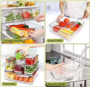 Paquete de 10 contenedores Organizadores de plástico transparente para refrigerador, tapas apilables para almacenamiento de alimentos, nevera, bebidas, frutas, encimeras de cocina - Product Image 4