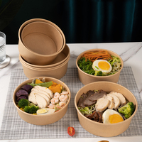 Bol rond jetable en papier kraft pour restaurant, conteneur chauffant pour nouilles, pâtes, salade, bento, déjeuner, emballage de fast-food