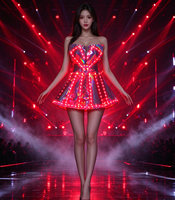 Robe mini sans bretelles holographique à LED rechargeable, jupe miroir lumineuse, costume de scène pour danseuse, fête, carnaval, défilé de mode