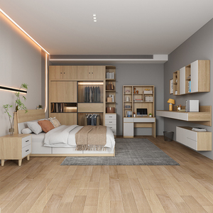 Juego de Muebles de Dormitorio Completo Moderno, Marco de Cama de Panel de Madera, Colchón, Armario, Mesita de Noche, Tocador, para Hotel Comercial o Apartamento - Product Image 2