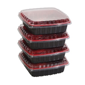 Đỏ đen PP chất liệu lấy đi dùng một lần lò vi sóng/Salad <span class=keywords><strong>container</strong></span> thực phẩm với nắp rõ ràng và dập nổi - Product Image 2
