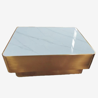 Table de bar personnalisée en marbre/verre bleu et blanc, design moderne, pour mobilier de bar commercial