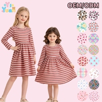 Robe pour fillette à col rond, rayures rouges et blanches, taille froncée, jupe évasée, option d'impression personnalisée, excellent rapport qualité-prix