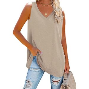Fisoew – Tunique d'été ample et décontractée pour femme, col en V, sans manches, couleur unie, respirante - Product Image 1