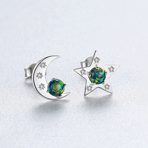 S925 Sterling Silver <b>Opal</b> Stud <b>Earrings</b> Round Shape with Diamond Accents Cute Women's Jewelry for Everyday Wear Wedding Gift - Product Image 6