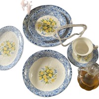 Assiette à dessert en céramique style français rétro, motif végétal floral citron gaufré, luxe léger vintage, compatible micro-ondes, pour l'après-midi 2026