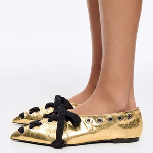 Big Size 44 Women Flat <b>Heels</b> Sandals Front Cross Lace up Ballet Shoes Pointed Toe Office Lady Metal Circles Decor Pumps - Product Image 1