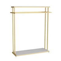 Étagère de présentation pour magasin de vêtements, design neuf, en acier inoxydable brillant doré, avec base.