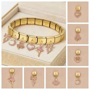 Wholesale Latest <b>Sweet</b> Pink Diamond Series Italian Charm Link Fit 9mm Stainless Steel Gold/Platinum Plated Christian Gift - Product Image 2
