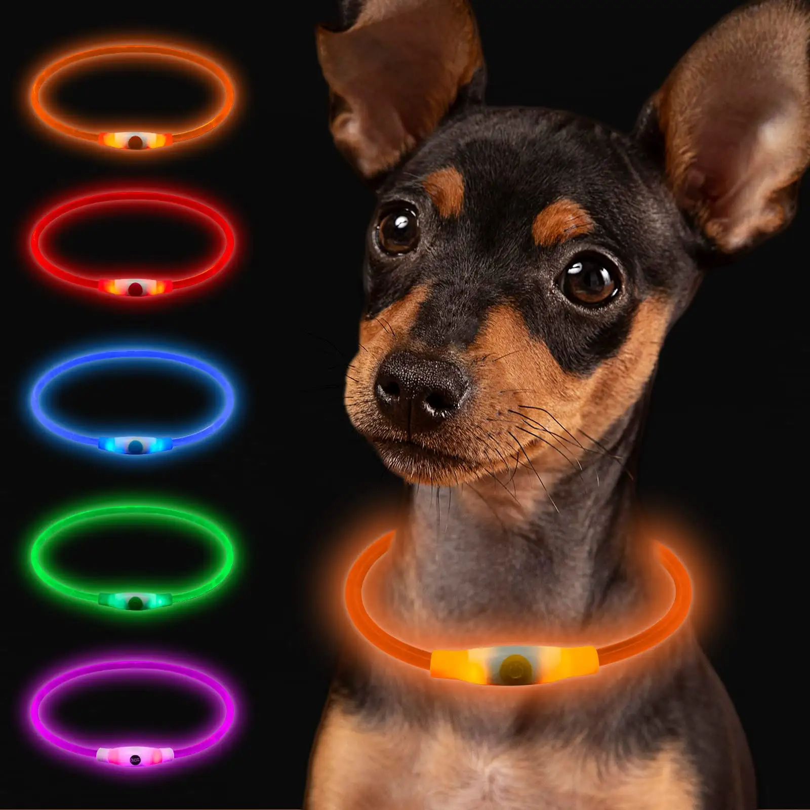 Wasserdichtes LED-Halsband für Hunde Katze einstellbares Led-Hunde-USB-LICHTSSCHLUSS personalisiertes Haustier-Silicone-Halsband